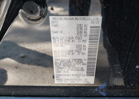 2020 Nissan Rogue Sl Fwd from USA, damaged, VIN 5N1AT2MT8LC800216